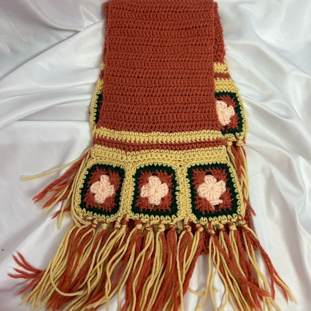 3 FOR $15 Orange and Gold Knit Scarf with Fringe